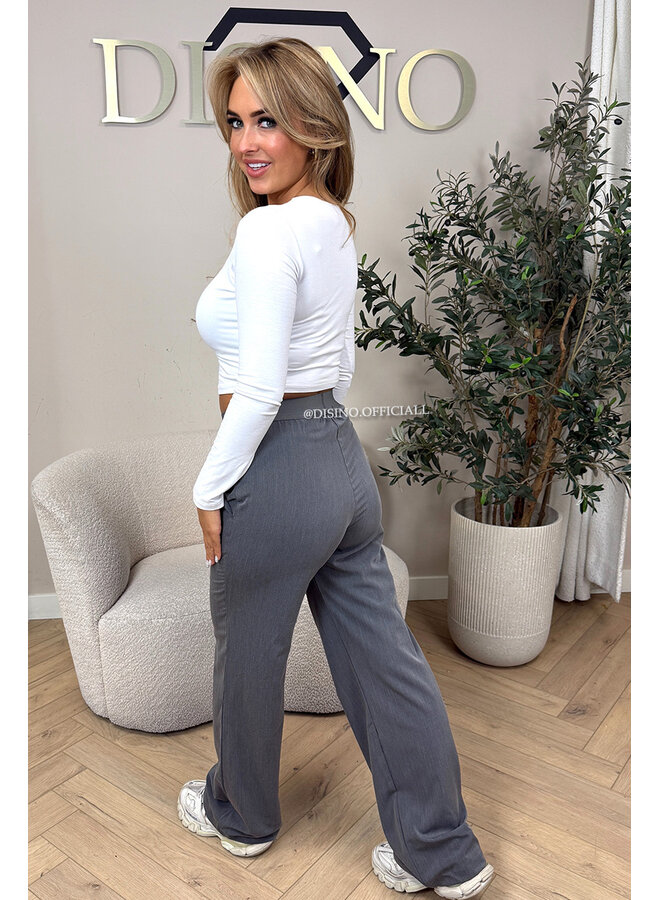DARK GREY - 'DISINO LOUNGE PANTS' - HIGH WAIST LOGOBAND PANTALON