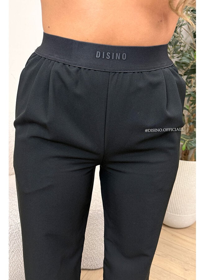BLACK - 'DISINO LOUNGE PANTS' - HIGH WAIST LOGOBAND PANTALON
