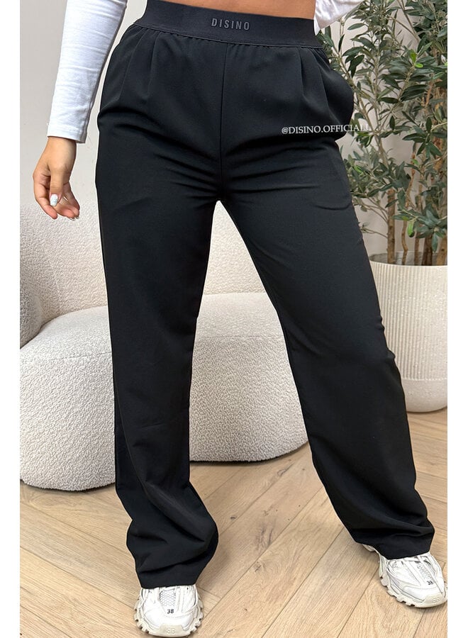 BLACK - 'DISINO LOUNGE PANTS' - HIGH WAIST LOGOBAND PANTALON