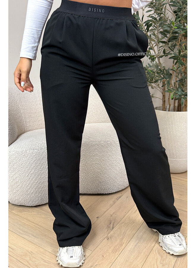 BLACK - 'DISINO LOUNGE PANTS' - HIGH WAIST LOGOBAND PANTALON