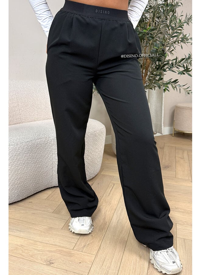 BLACK - 'DISINO LOUNGE PANTS' - HIGH WAIST LOGOBAND PANTALON