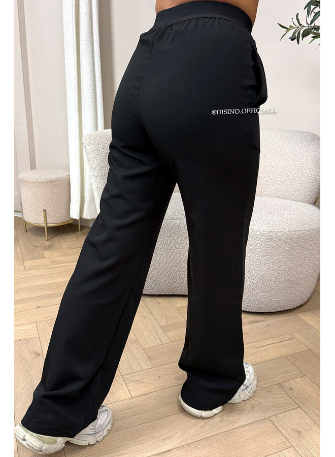 BLACK - 'DISINO LOUNGE PANTS' - HIGH WAIST LOGOBAND PANTALON