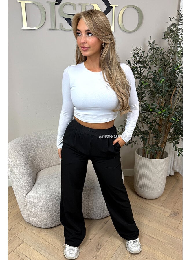 BLACK - 'DISINO LOUNGE PANTS' - HIGH WAIST LOGOBAND PANTALON