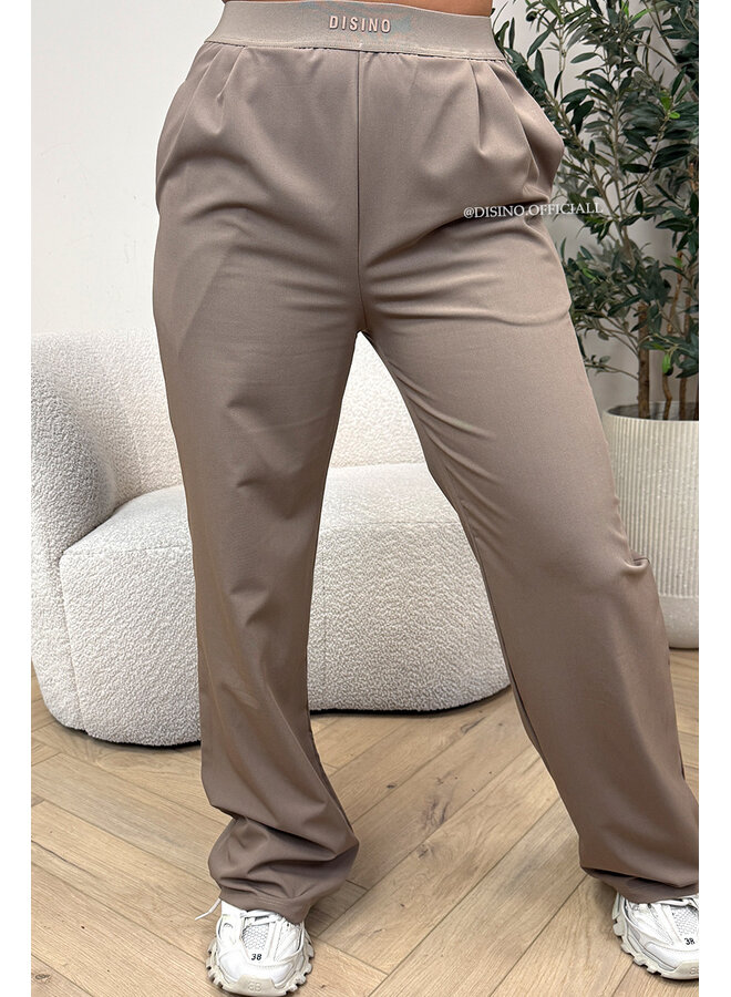 TAUPE - 'DISINO LOUNGE PANTS' - HIGH WAIST LOGOBAND PANTALON