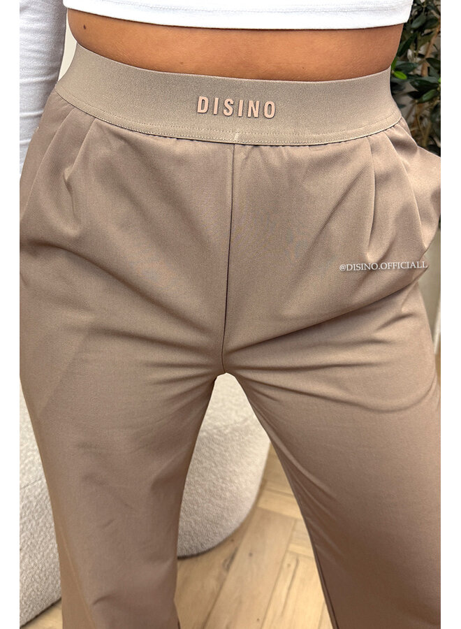 TAUPE - 'DISINO LOUNGE PANTS' - HIGH WAIST LOGOBAND PANTALON