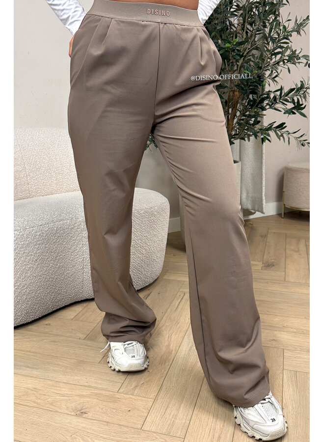 TAUPE - 'DISINO LOUNGE PANTS' - HIGH WAIST LOGOBAND PANTALON
