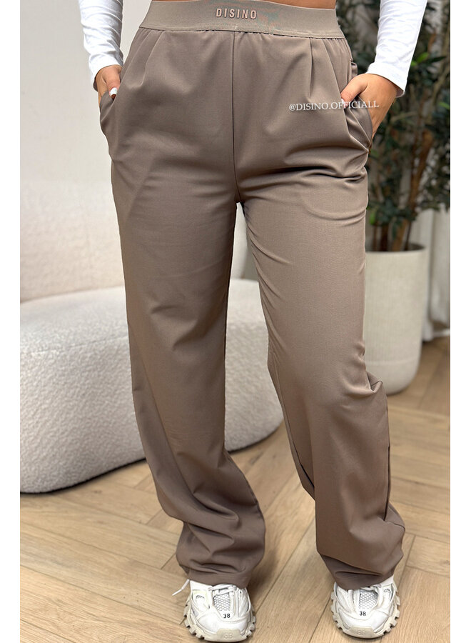 TAUPE - 'DISINO LOUNGE PANTS' - HIGH WAIST LOGOBAND PANTALON