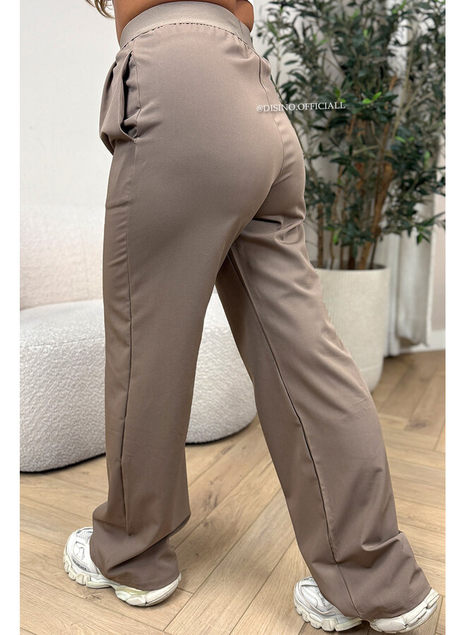 TAUPE - 'DISINO LOUNGE PANTS' - HIGH WAIST LOGOBAND PANTALON