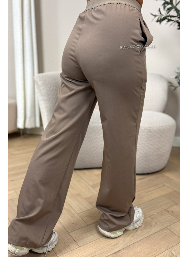 TAUPE - 'DISINO LOUNGE PANTS' - HIGH WAIST LOGOBAND PANTALON