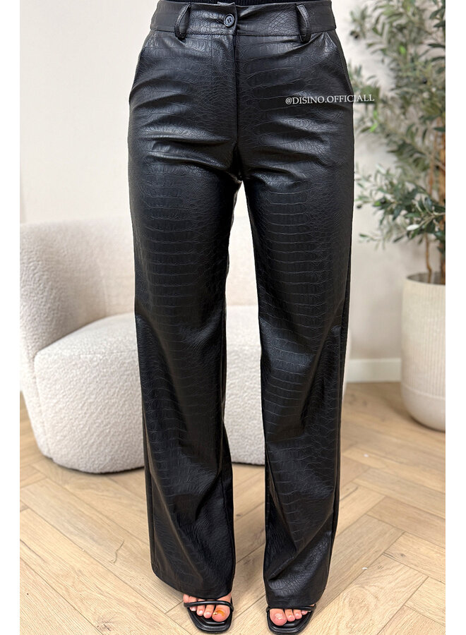 BLACK - 'SKYLA CROCO' - HIGH WAIST VEGAN LEATHER STRAIGHT LEG PANTS