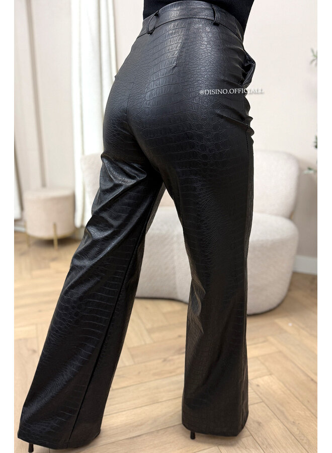 BLACK - 'SKYLA CROCO' - HIGH WAIST VEGAN LEATHER STRAIGHT LEG PANTS