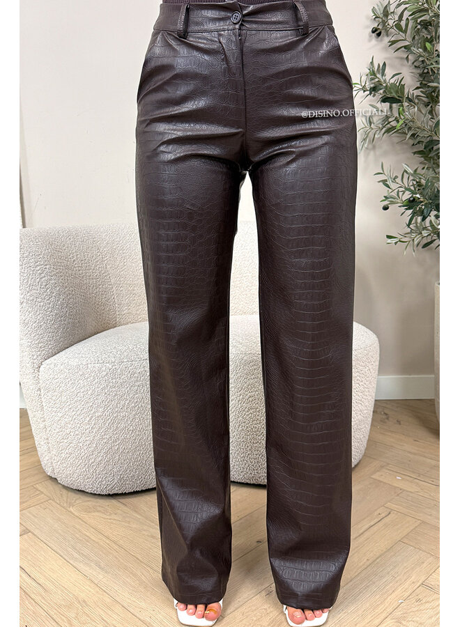CHOCO - 'SKYLA CROCO' - HIGH WAIST VEGAN LEATHER STRAIGHT LEG PANTS