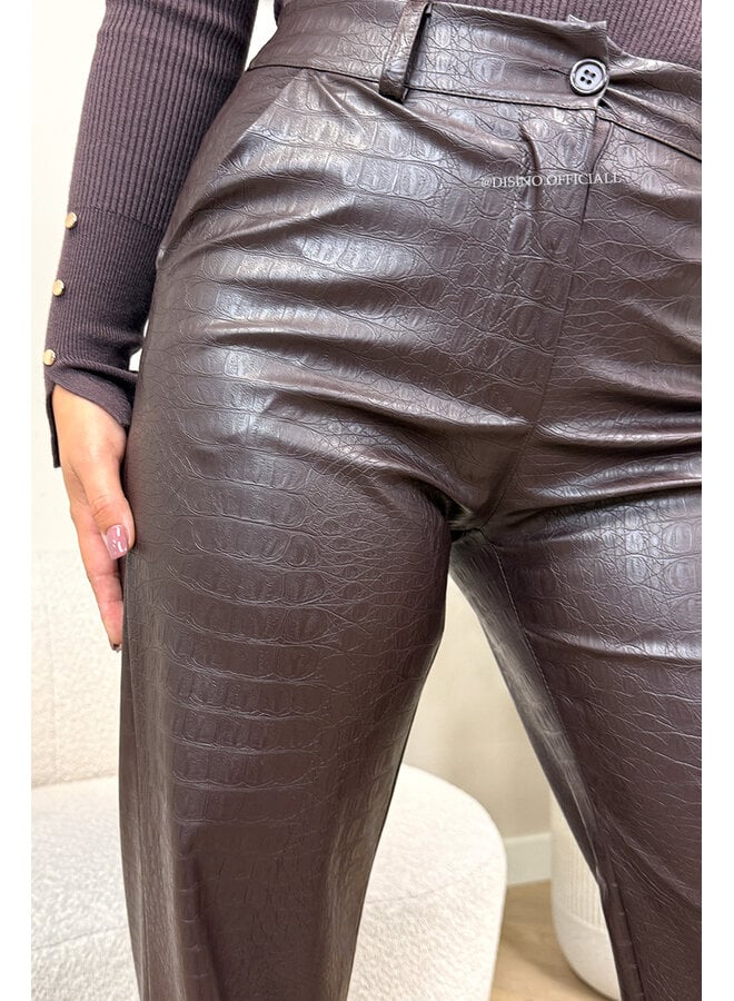 CHOCO - 'SKYLA CROCO' - HIGH WAIST VEGAN LEATHER STRAIGHT LEG PANTS