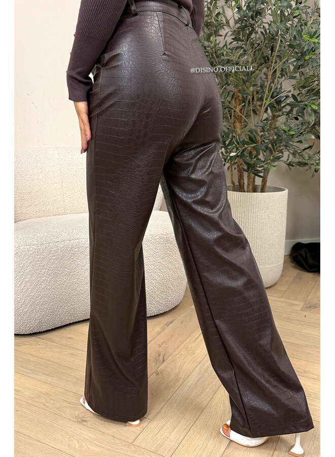 CHOCO - 'SKYLA CROCO' - HIGH WAIST VEGAN LEATHER STRAIGHT LEG PANTS