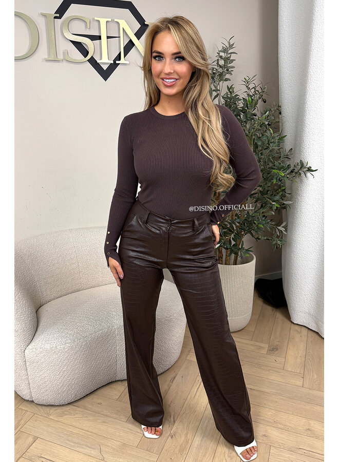 CHOCO - 'SKYLA CROCO' - HIGH WAIST VEGAN LEATHER STRAIGHT LEG PANTS