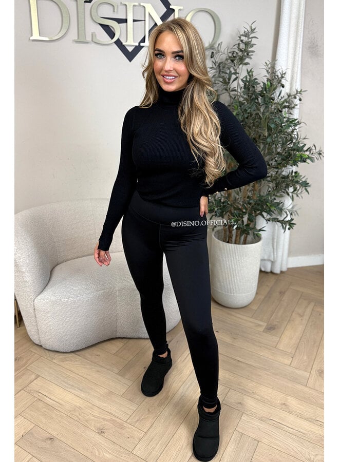 BLACK - 'LIZA COL' - PREMIUM SOFT GOLD BUTTON SLEEVE TOP