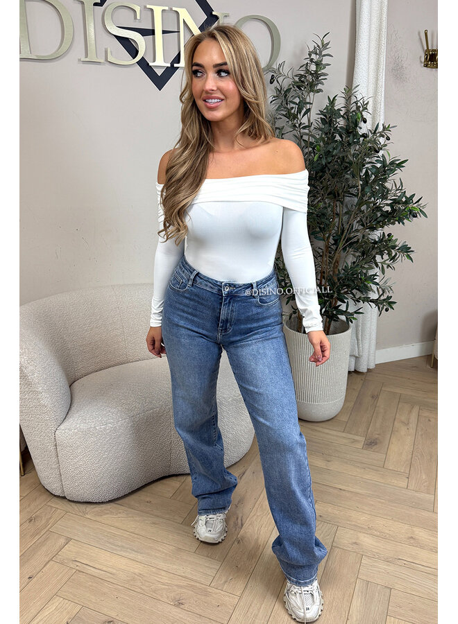 WHITE - 'JESSE BODY' - RUCHED OFF SHOULDER BODYSUIT