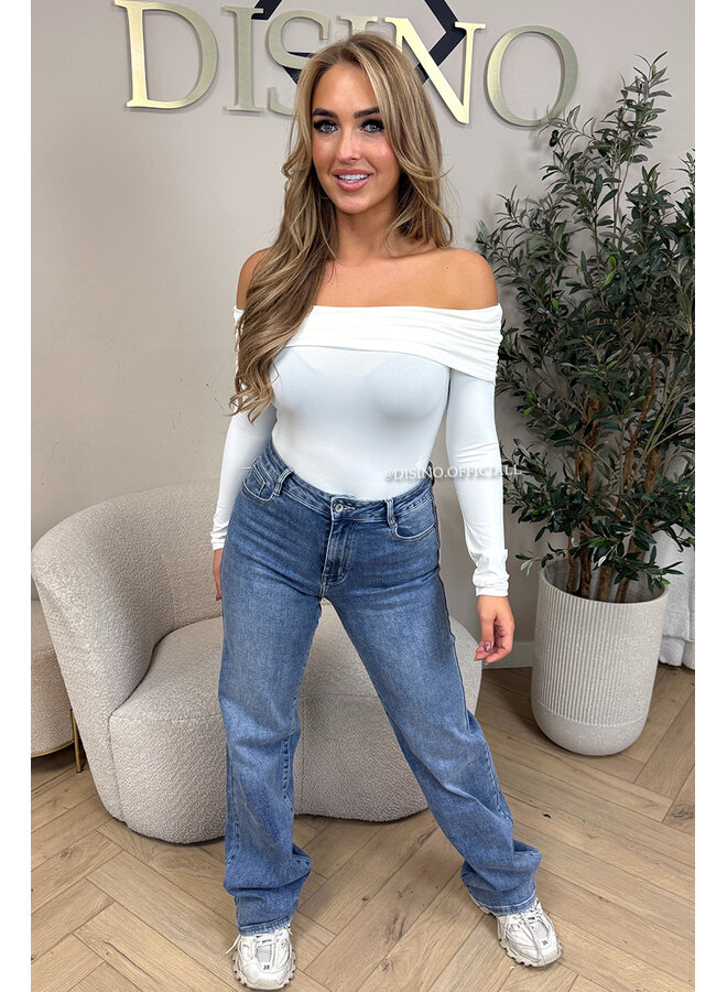 WHITE - 'JESSE BODY' - RUCHED OFF SHOULDER BODYSUIT