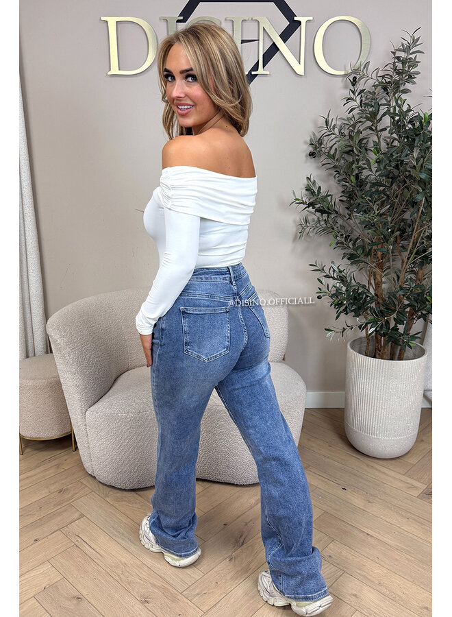 WHITE - 'JESSE BODY' - RUCHED OFF SHOULDER BODYSUIT