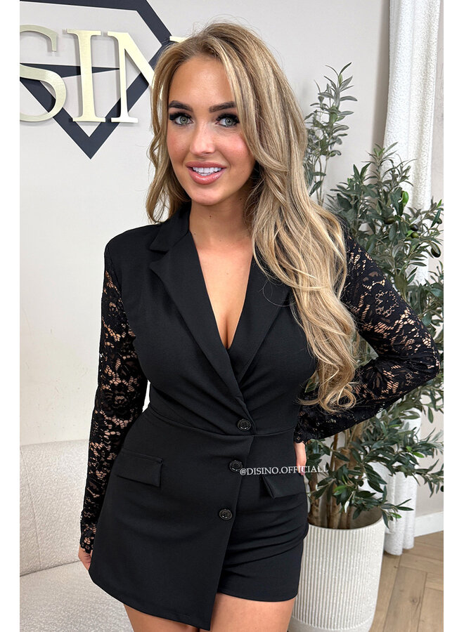 BLACK - 'SENNA PLAYSUIT' - CLASSY LACE SLEEVE PLAYSUIT