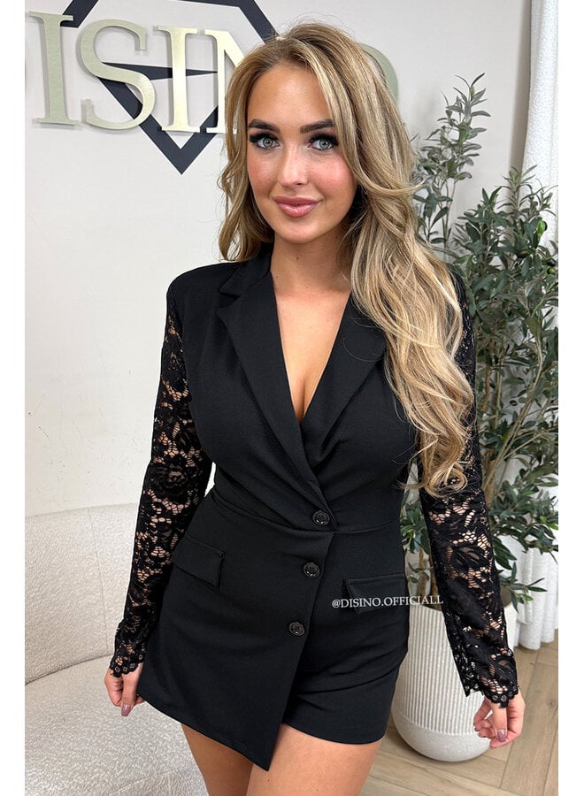 BLACK - 'SENNA PLAYSUIT' - CLASSY LACE SLEEVE PLAYSUIT