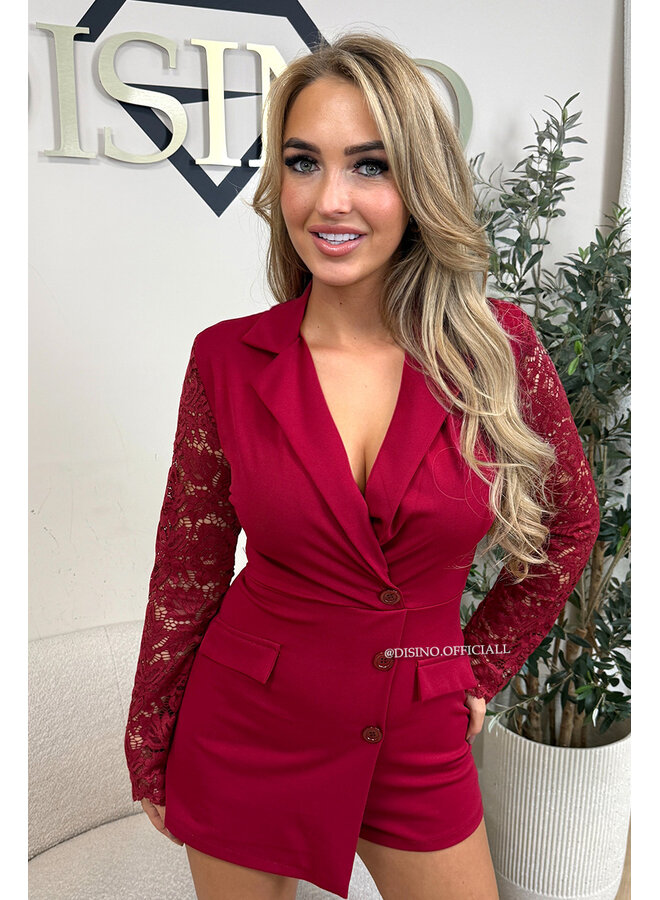 BORDEAUX - 'SENNA PLAYSUIT' - CLASSY LACE SLEEVE PLAYSUIT