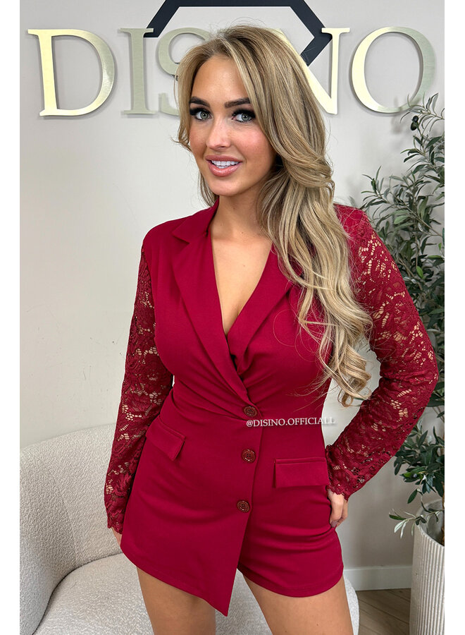 BORDEAUX - 'SENNA PLAYSUIT' - CLASSY LACE SLEEVE PLAYSUIT