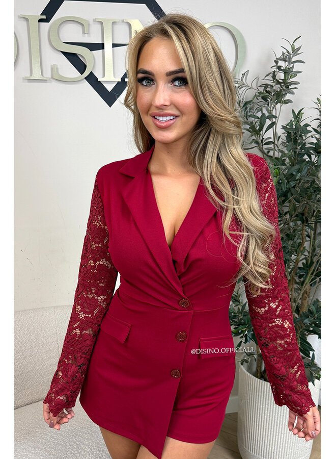 BORDEAUX - 'SENNA PLAYSUIT' - CLASSY LACE SLEEVE PLAYSUIT
