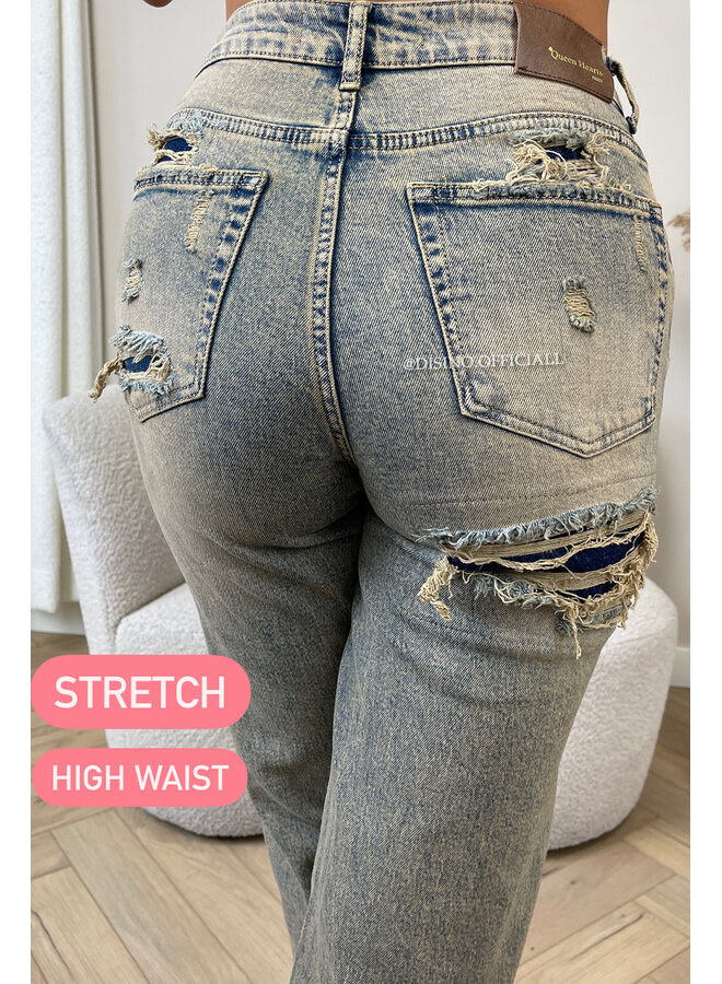 DIRTY WASHING - 'BERLIN' - STRETCH VIRAL RIPPED WIDE LEG JEANS