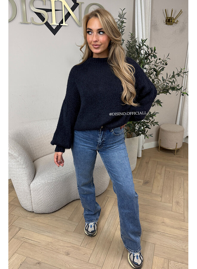 NAVY BLUE - 'SOPHIA BALLOON SLEEVE' - OVERSIZED PREMIUM QUALITY BELL SLEEVE KNIT