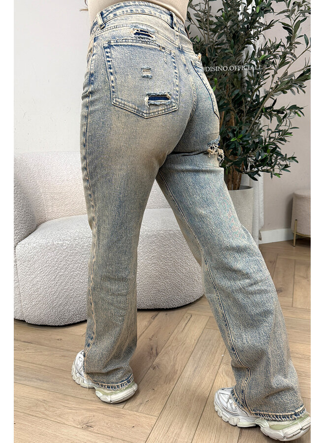 DIRTY WASHING - 'BERLIN' - STRETCH VIRAL RIPPED WIDE LEG JEANS