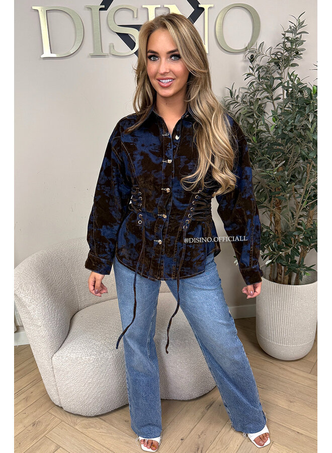 CHOCO - 'DEVON' - PREMIUM QUALITY SNATCHED VELVET DENIM BLOUSE