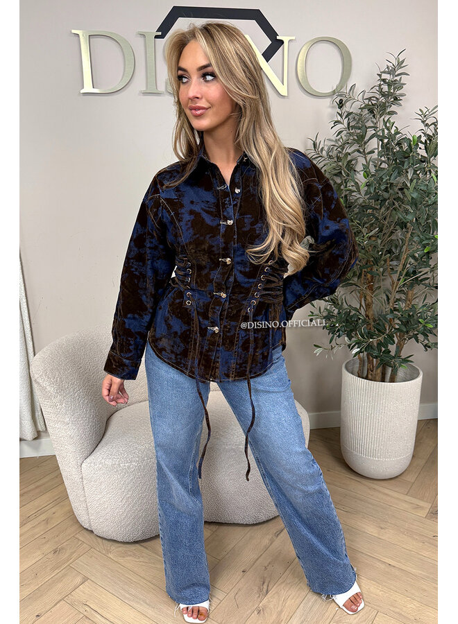 CHOCO - 'DEVON' - PREMIUM QUALITY SNATCHED VELVET DENIM BLOUSE