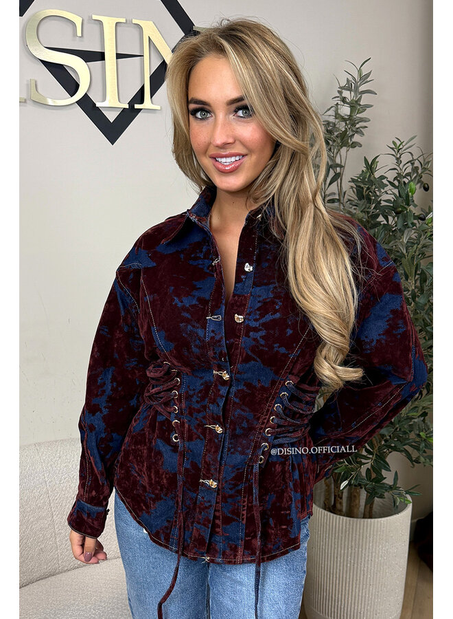 BORDEAUX - 'DEVON' - PREMIUM QUALITY SNATCHED VELVET DENIM BLOUSE