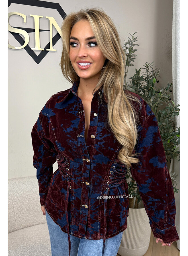 BORDEAUX - 'DEVON' - PREMIUM QUALITY SNATCHED VELVET DENIM BLOUSE
