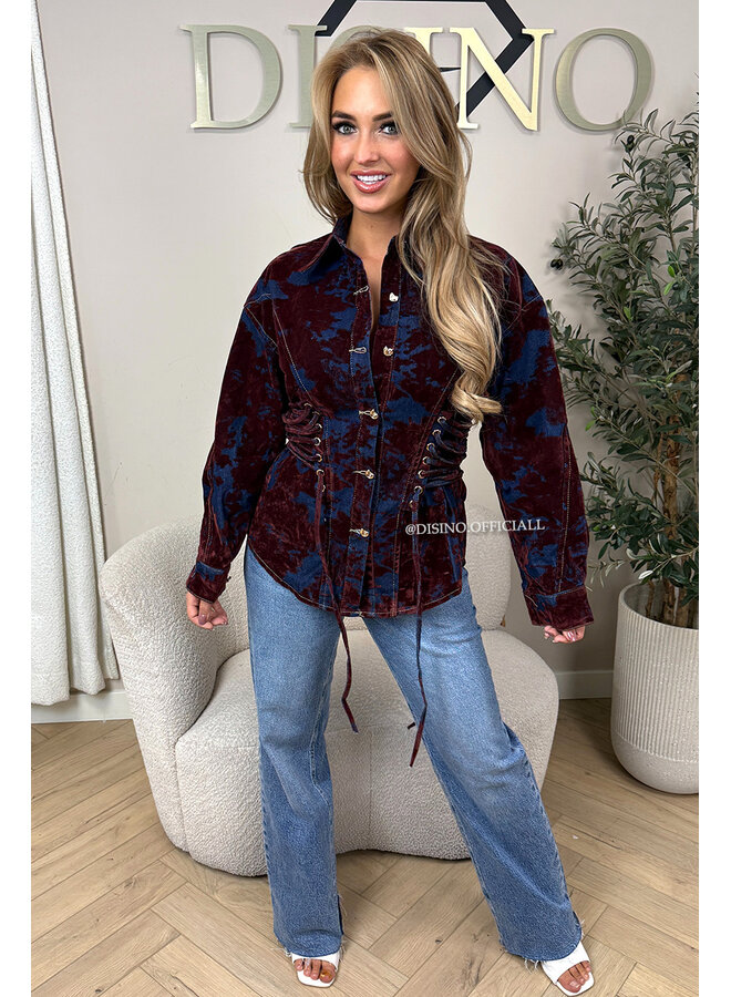 BORDEAUX - 'DEVON' - PREMIUM QUALITY SNATCHED VELVET DENIM BLOUSE