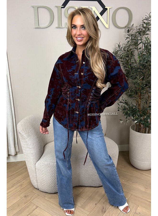 BORDEAUX - 'DEVON' - PREMIUM QUALITY SNATCHED VELVET DENIM BLOUSE