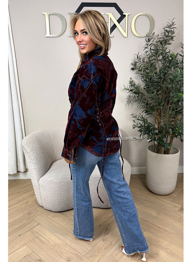 BORDEAUX - 'DEVON' - PREMIUM QUALITY SNATCHED VELVET DENIM BLOUSE