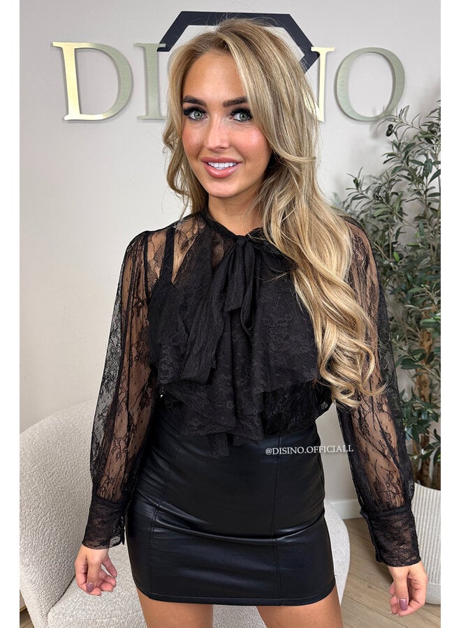 BLACK - 'INDY BLOUSE' - RUFFLE LUREX BLOUSE