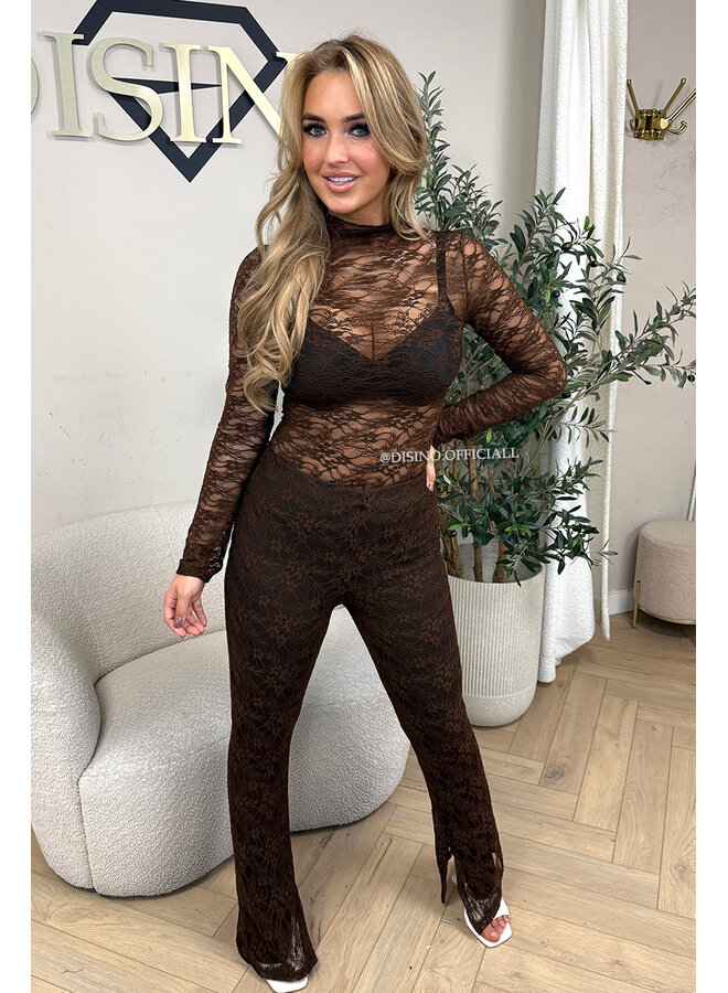 CHOCO - 'OLIVIA SET' - STRETCH LACE BODYSUIT + SPLIT FLARE