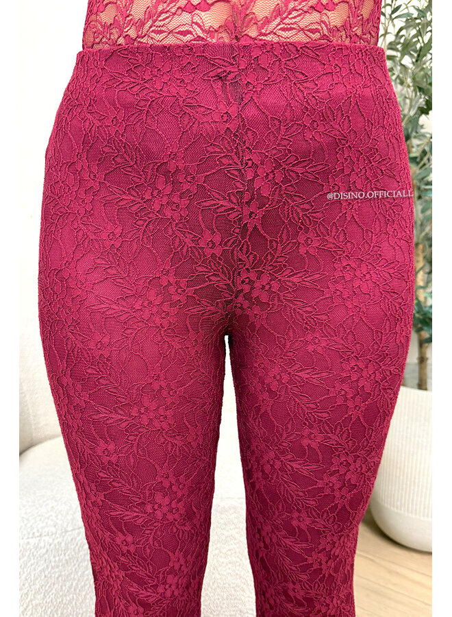 BORDEAUX - 'OLIVIA SET' - STRETCH LACE BODYSUIT + SPLIT FLARE