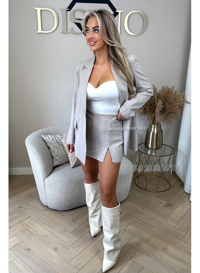 BEIGE - 'BIBI BLAZER SET' - OVERSIZED BOYFRIEND BLAZER + SKORT SET