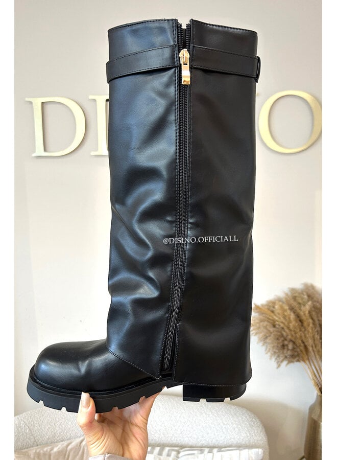 BLACK - 'BIKER LEATHER SHARK BOOTS' - PREMIUM QUALITY OVERLAY BOOTS
