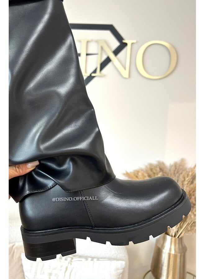 BLACK - 'BIKER LEATHER SHARK BOOTS' - PREMIUM QUALITY OVERLAY BOOTS