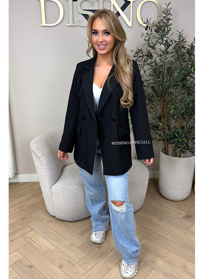BLACK - 'BIBI BLAZER' - STRIPED BOYFRIEND BLAZER