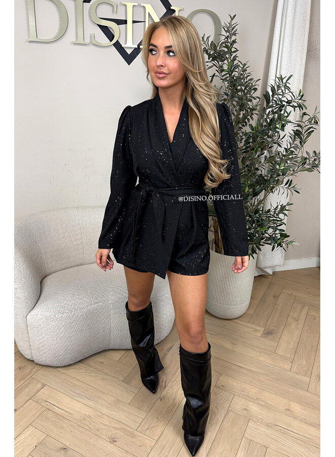 BLACK - 'YUNA PLAYSUIT' - SPARKLE LONG SLEEVE PLAYSUIT