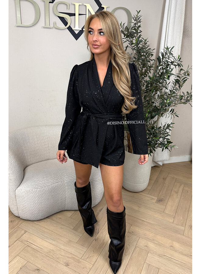 BLACK - 'YUNA PLAYSUIT' - SPARKLE LONG SLEEVE PLAYSUIT