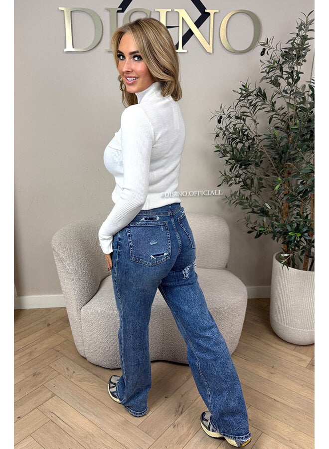 WHITE - 'LIZA COL' - PREMIUM SOFT GOLD BUTTON SLEEVE TOP