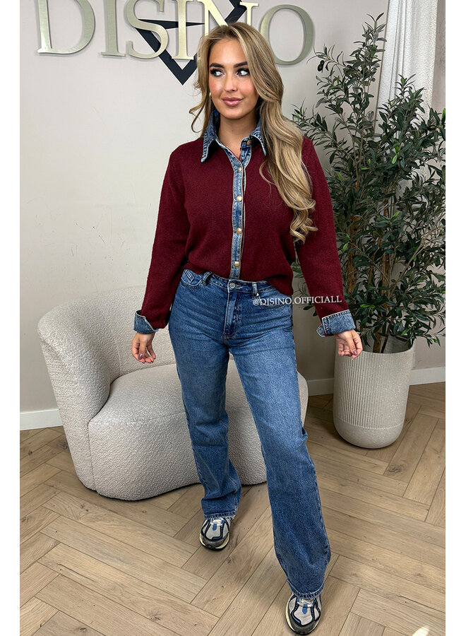 BORDEAUX - 'NELIA KNIT' - DENIM SLEEVE OVERSIZED KNIT SWEATER