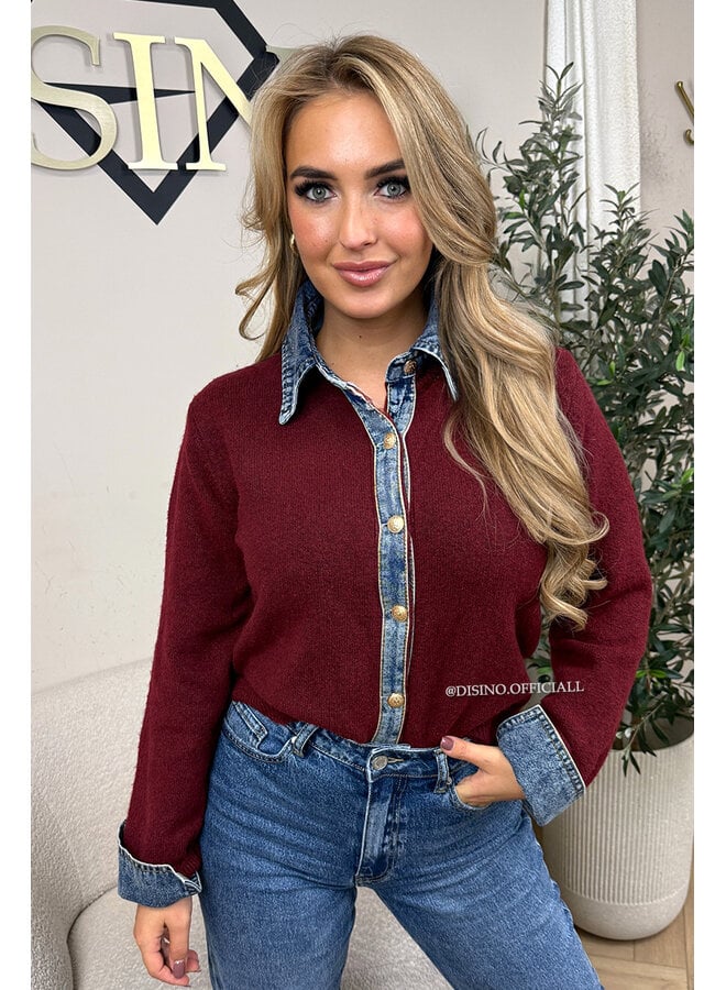 BORDEAUX - 'NELIA KNIT' - DENIM SLEEVE OVERSIZED KNIT SWEATER